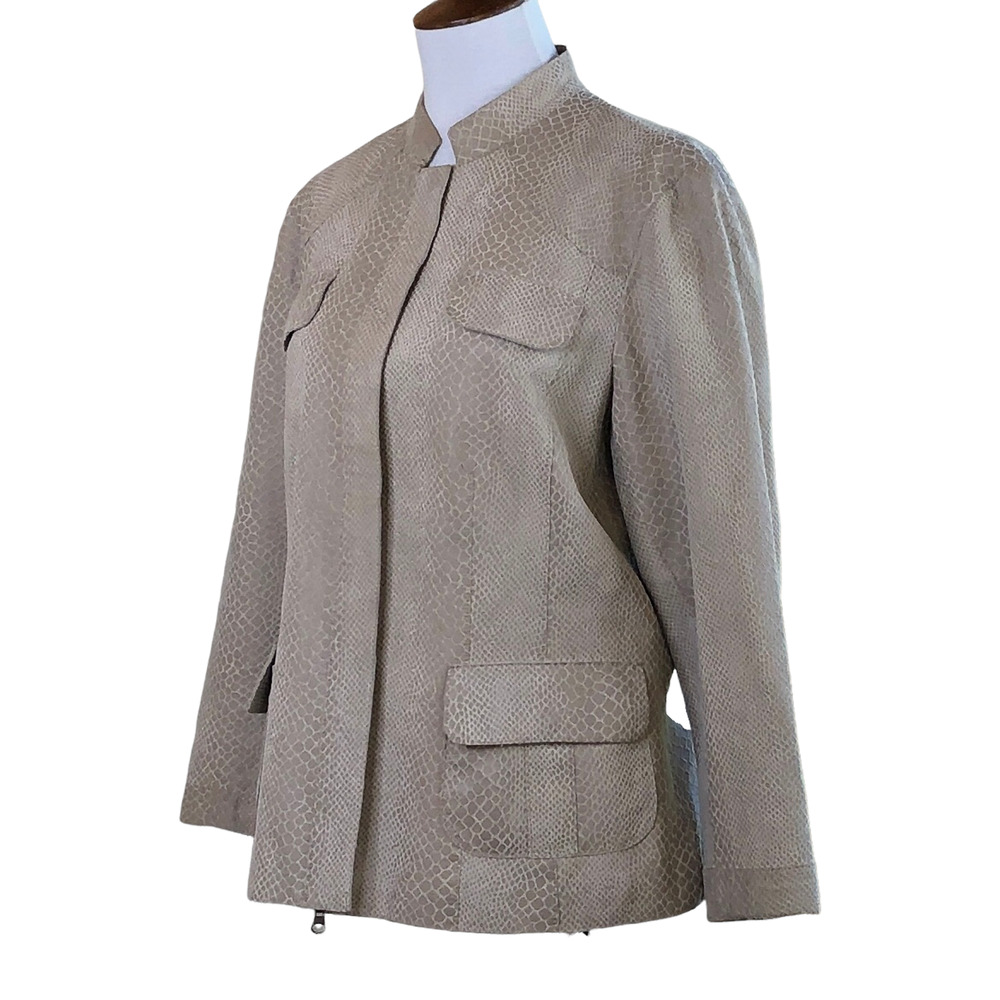 Alfani Leather Jacket Beige Reptile Snake Skin Zip Front MP